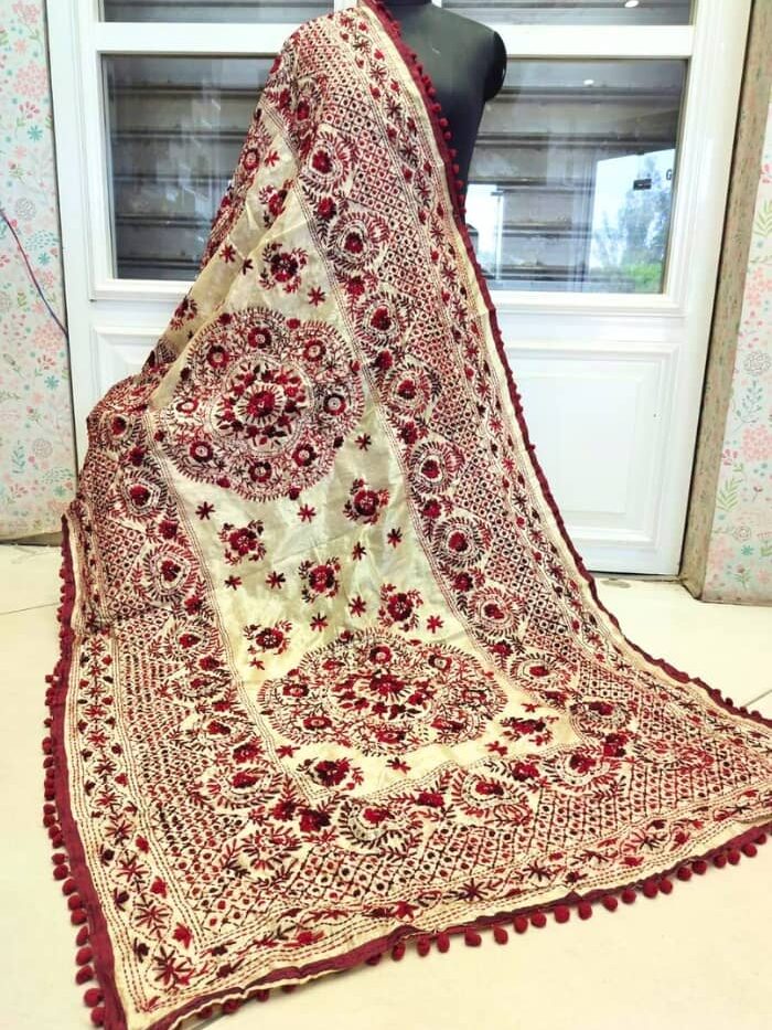 Starry Swirls Maroon Hand Embroidered Dupatta