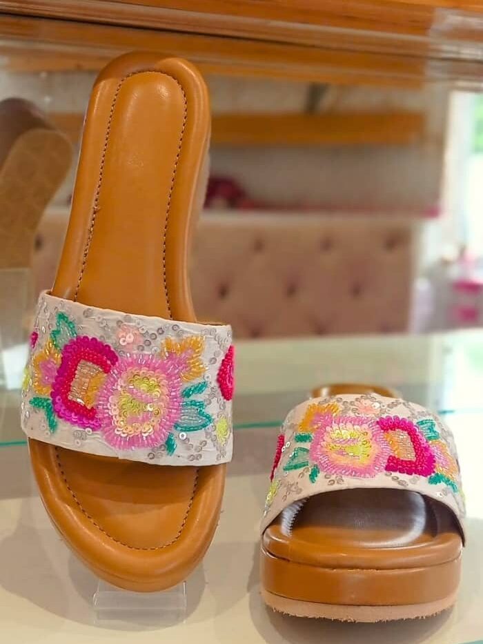 Floral Finesse Embroidered Heels For Women