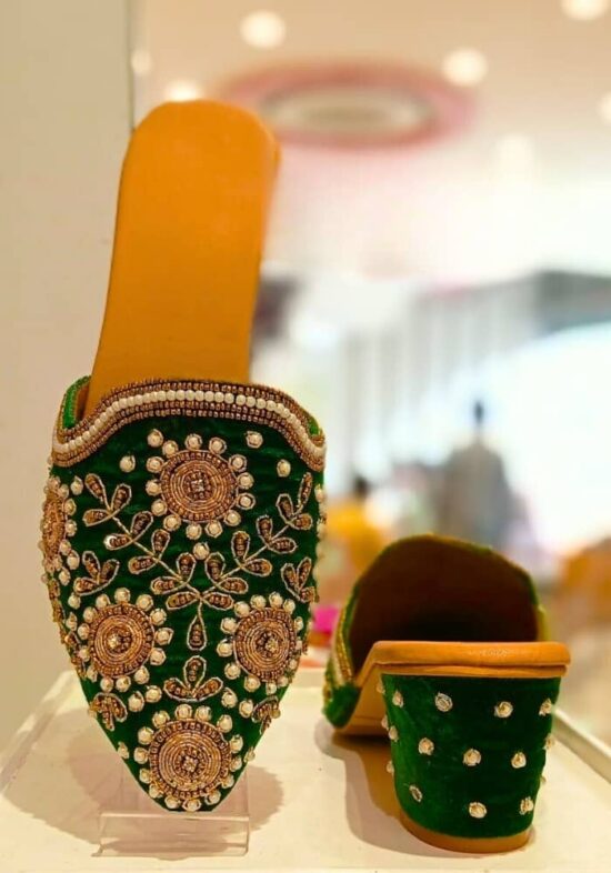 Green & Gold Desire Heeled Mules