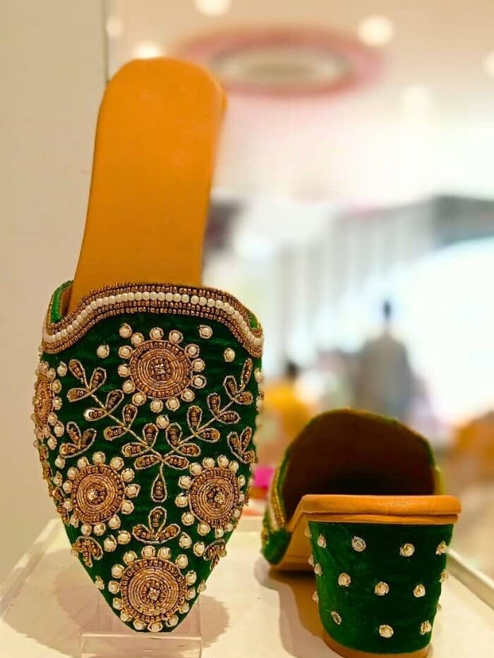 Green & Gold Desire Heeled Mules